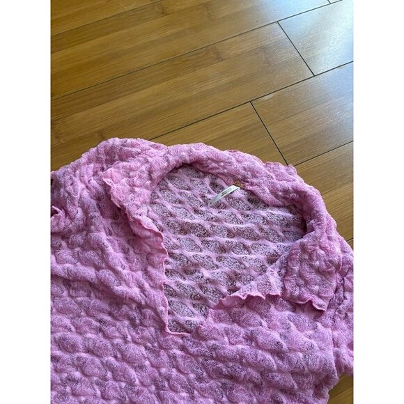 Free People Molly Tee Textured Pink Crop Polyester Stretch XS - Picture 3 of 5